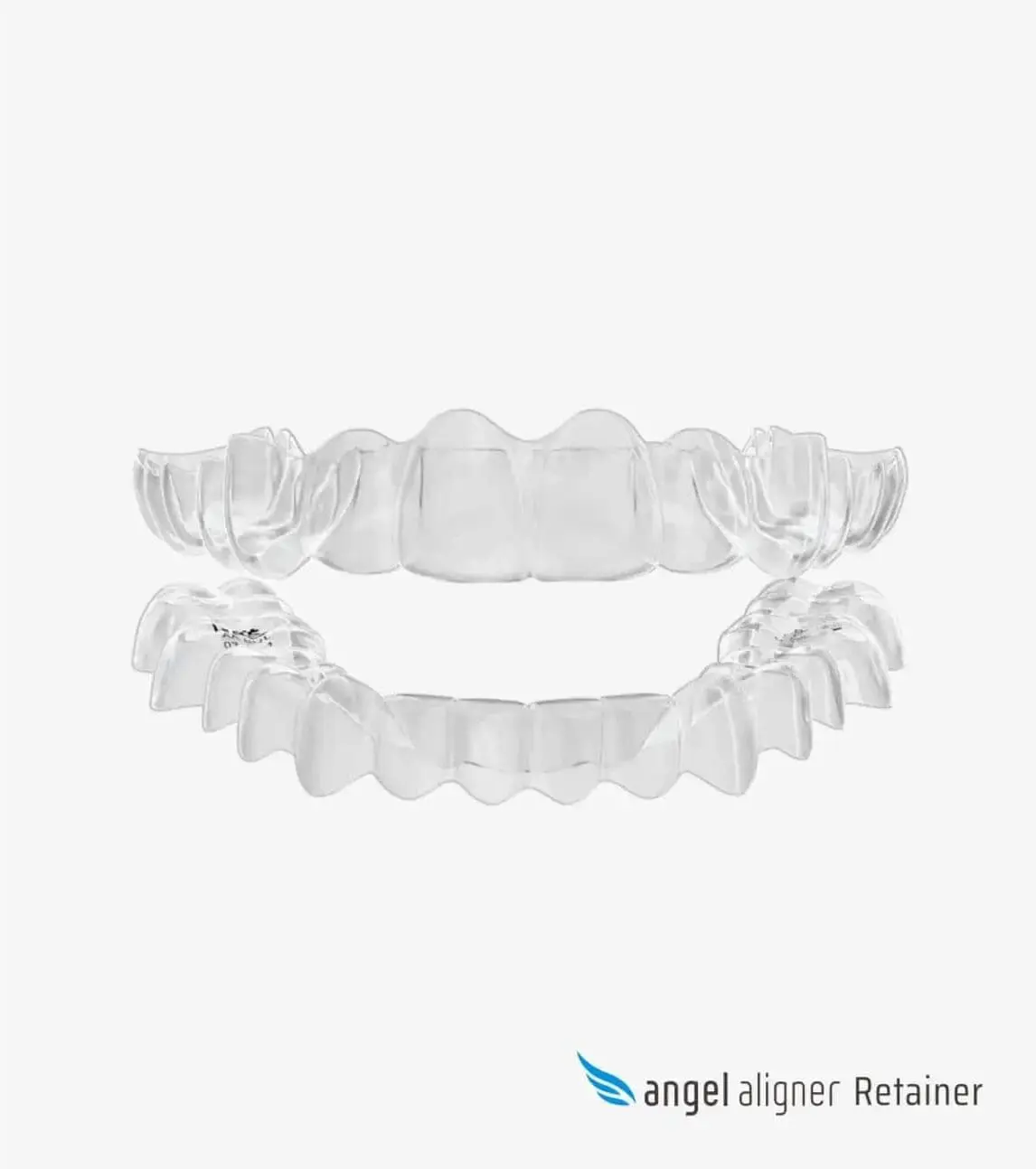Clear dental retainer trays on white with "Angel Retainer," a blue logo, and Limestone Hills Orthodontics in Austin, TX.