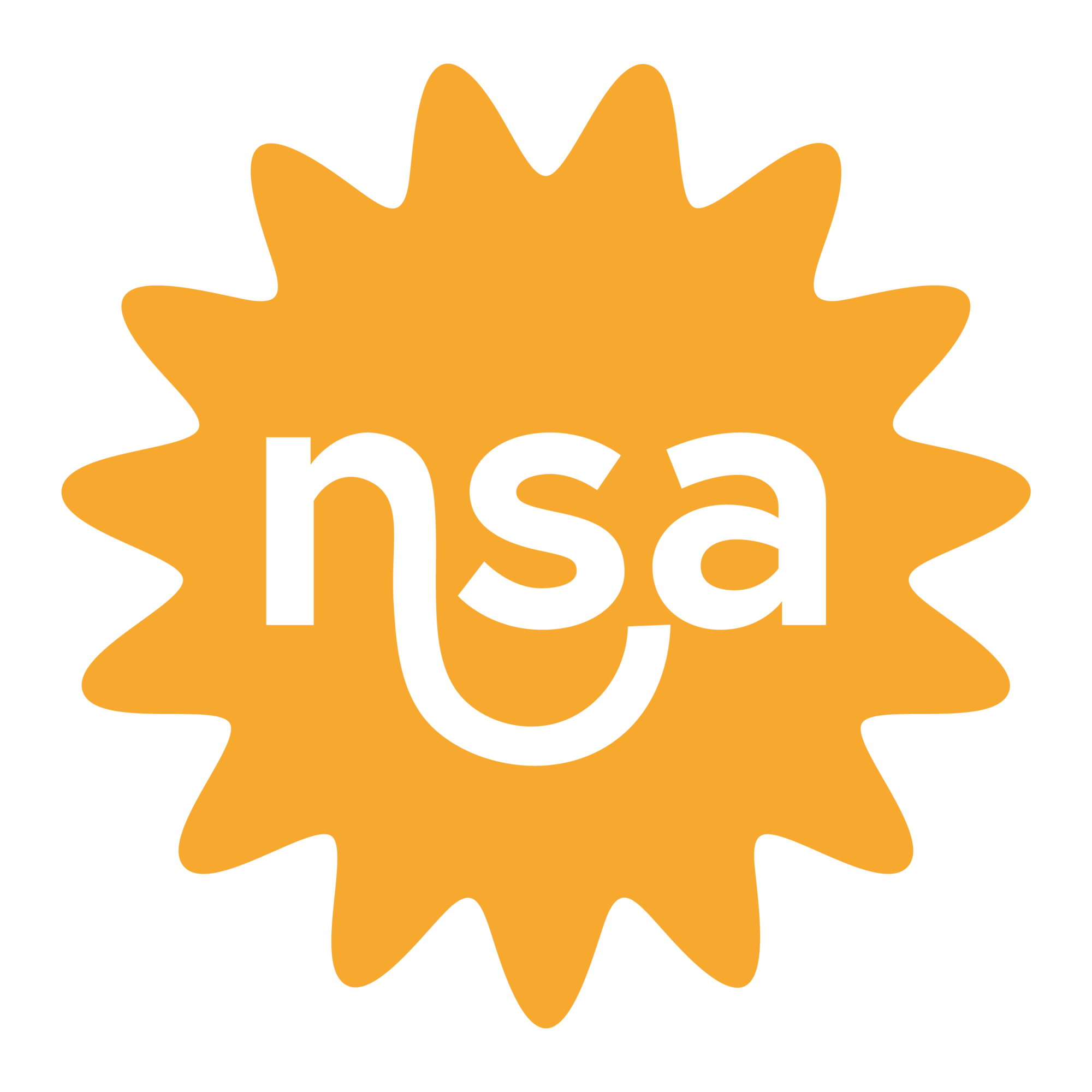 An orange sunburst with "nsa" in white lowercase letters; the "u" curves beneath "s" and "a" for Limestone Hills Orthodontics in Austin, TX.