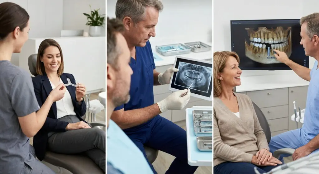 At Limestone Hills Orthodontics in Austin, TX, dentists consult with patients, review X-rays and braces, and explain treatments.