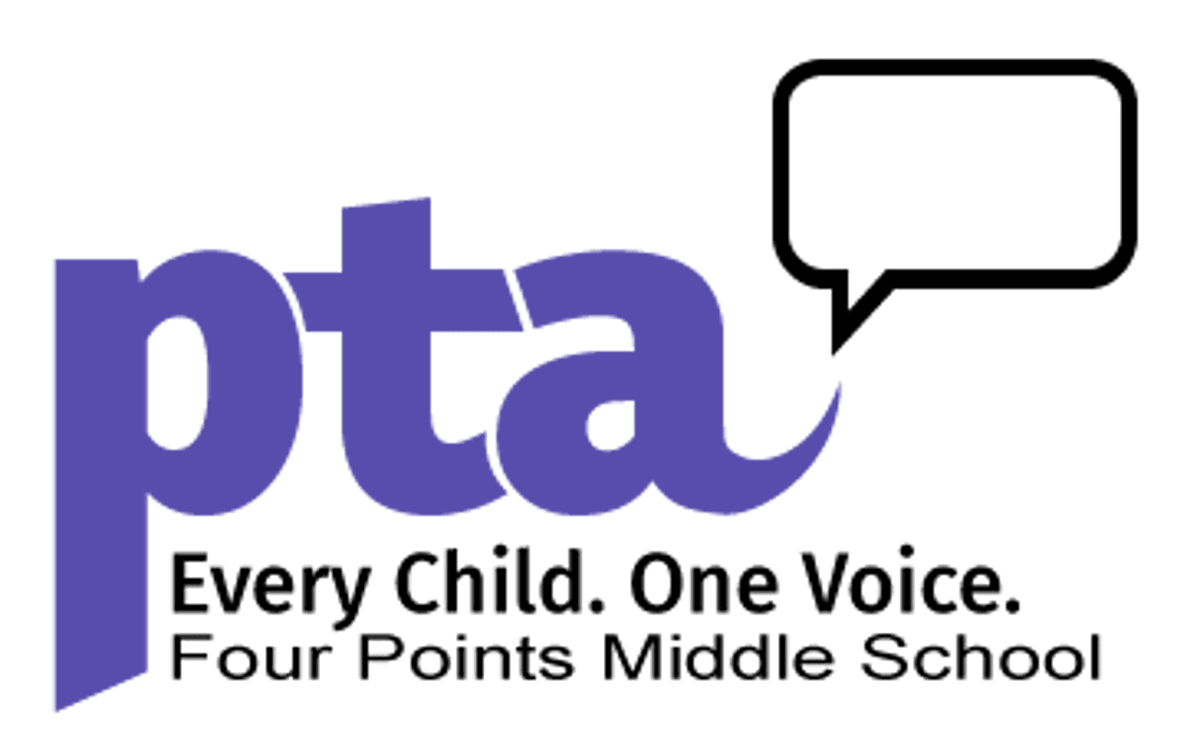 Four Points Middle School PTA logo with slogan "Every Child. One Voice."