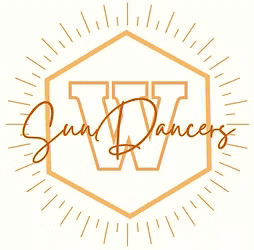 Hexagonal logo featuring a large "W," "Sun Dancers" in cursive, and sun rays.