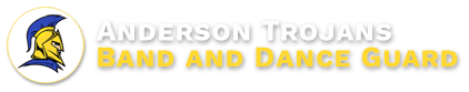 Anderson Trojans Band and Dance Guard logo with a Trojan helmet and white/yellow text